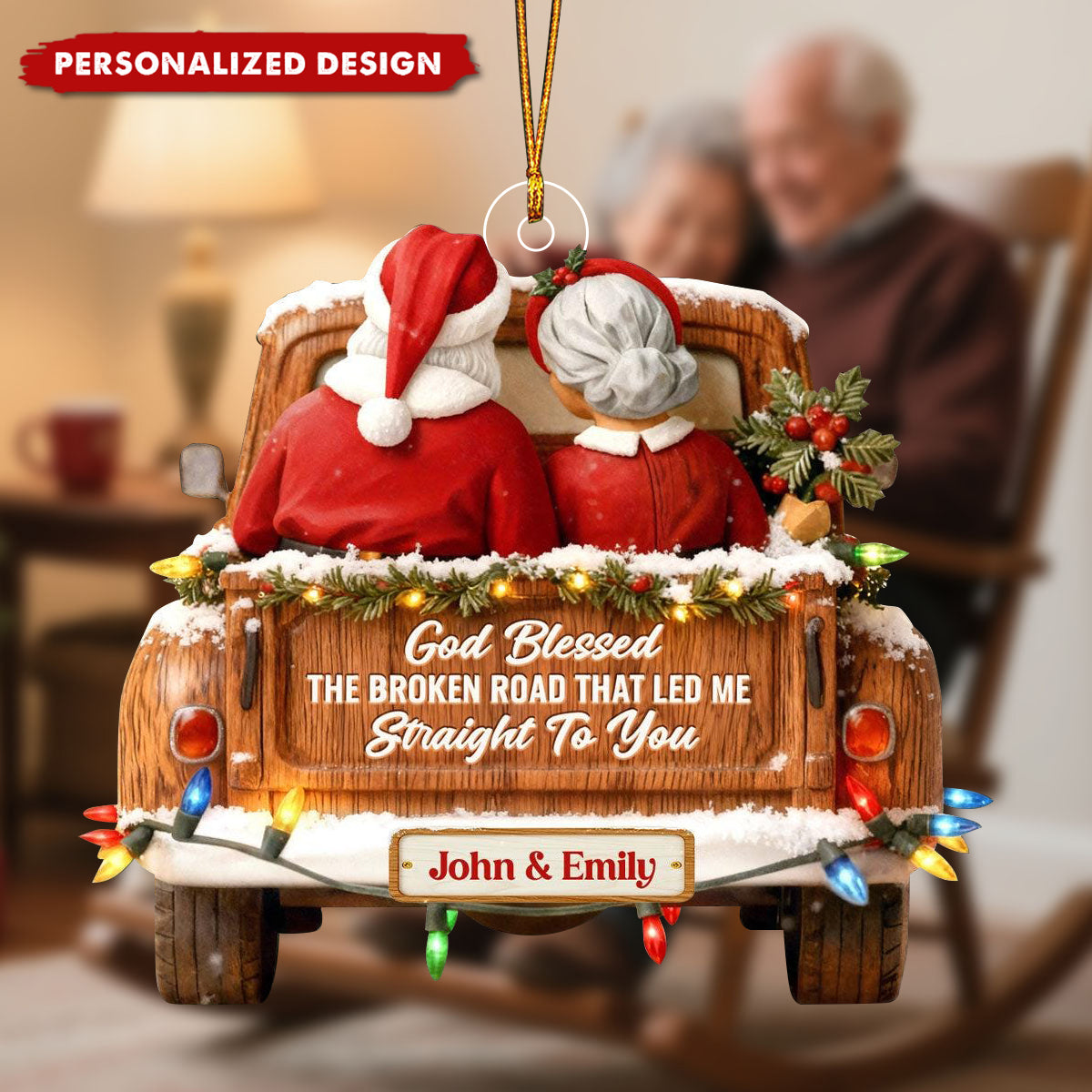 God Blessed The Broken Road-Personalized Santa Couple Christmas Ornament