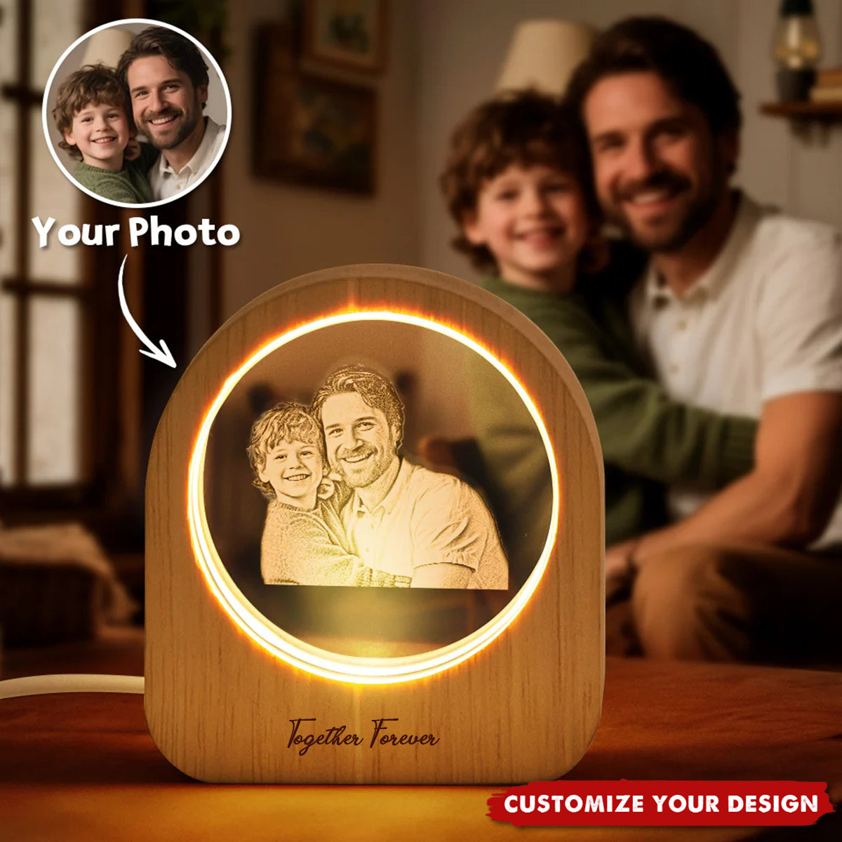 Personalized 3D Crystal Photo Portrait LED, Engraved Crystal Photo Night Light, Family Photo Gift