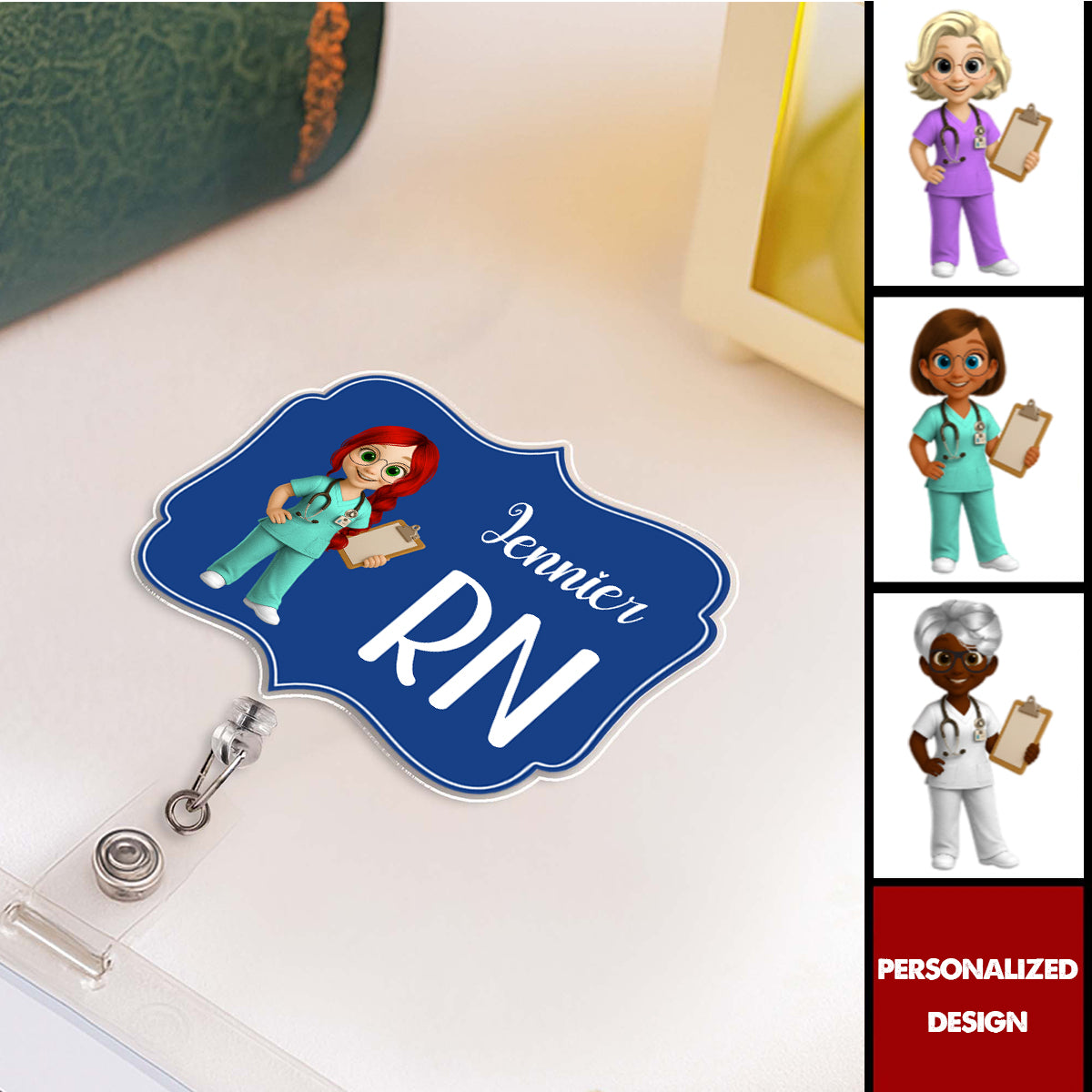 Custom Cheerful Cartoon Nurse Badge Reel-Gift For Nurses and Healthcare Workers