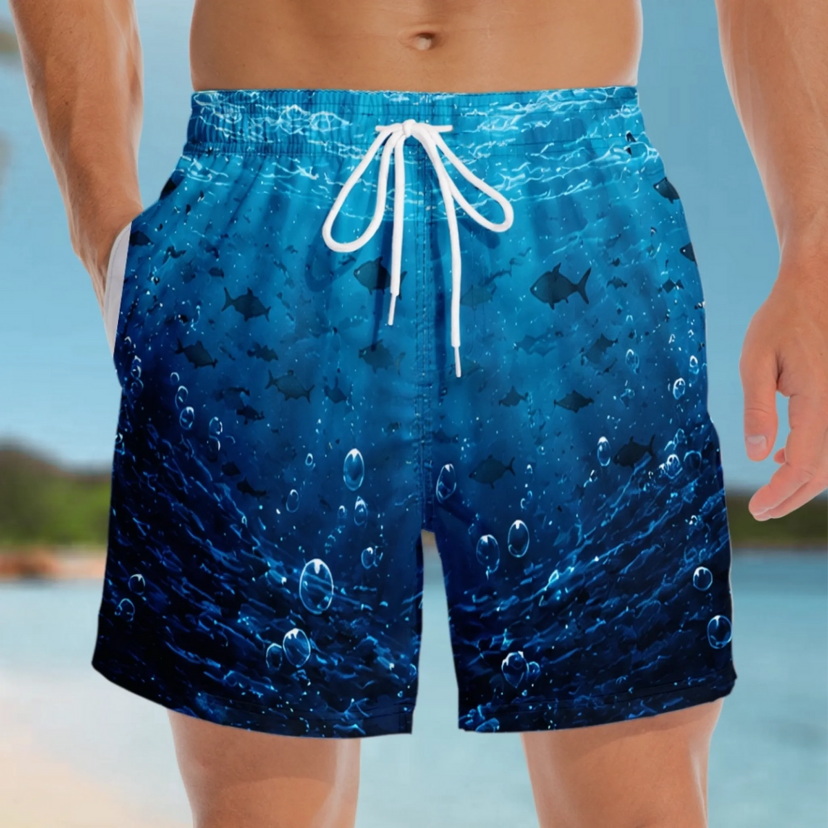 Personalized Funny Men Swim Trunks - Personalized Birthday Gifts For Husband, Son, Grandson, Brother, Grandpa, Dad, Yourself - Cheeky Shark Attack