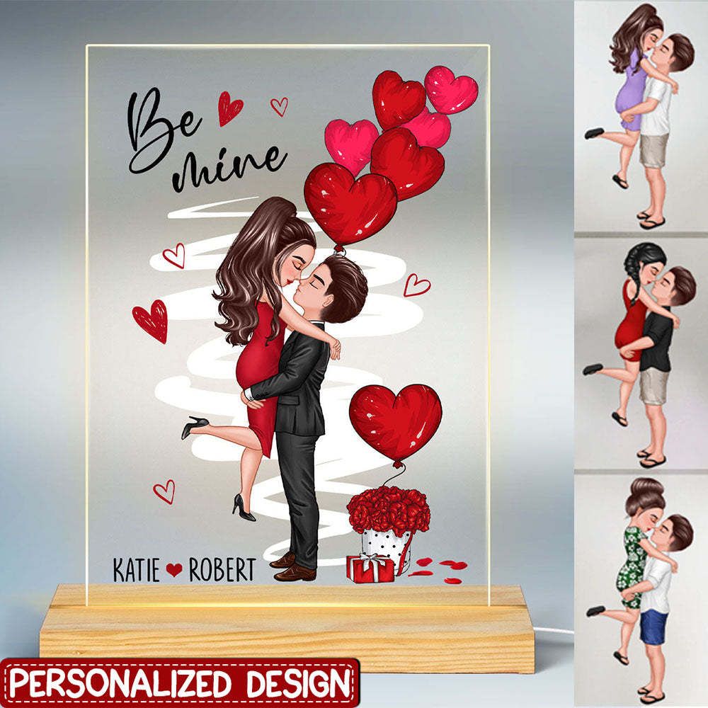 Be Mine Doll Couple Kissing Personalized Plaque LED Night Light