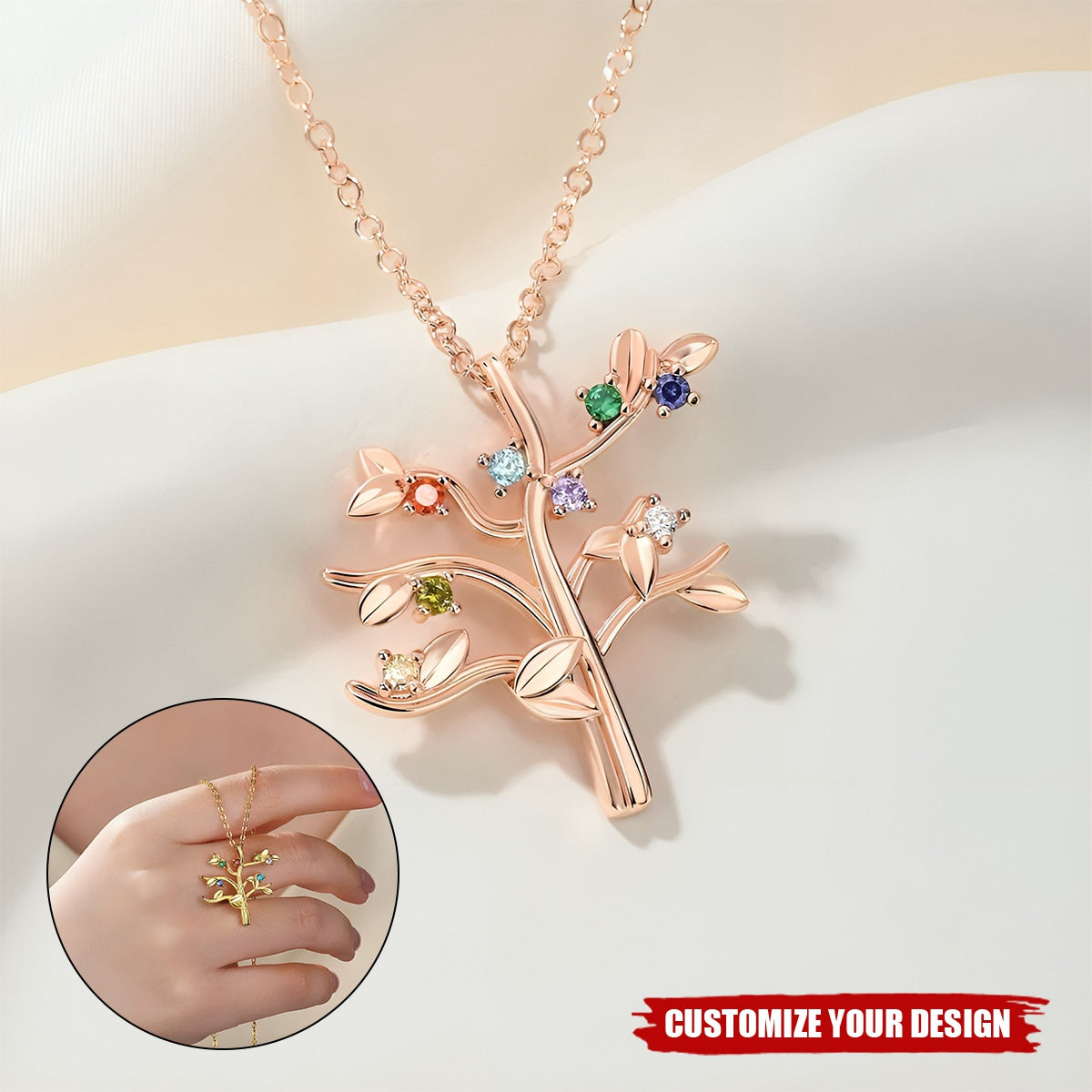 Personalized Family Tree 1-10 Birthstones Necklace Dainty Jewelry Birthday Anniversary Gift for Women
