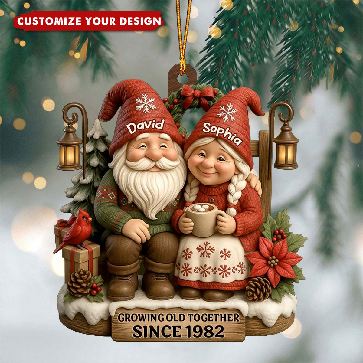 Personalized Christmas Ornament for Couples, Growing Old Together Decoration, Anniversary Gift for Him & Her