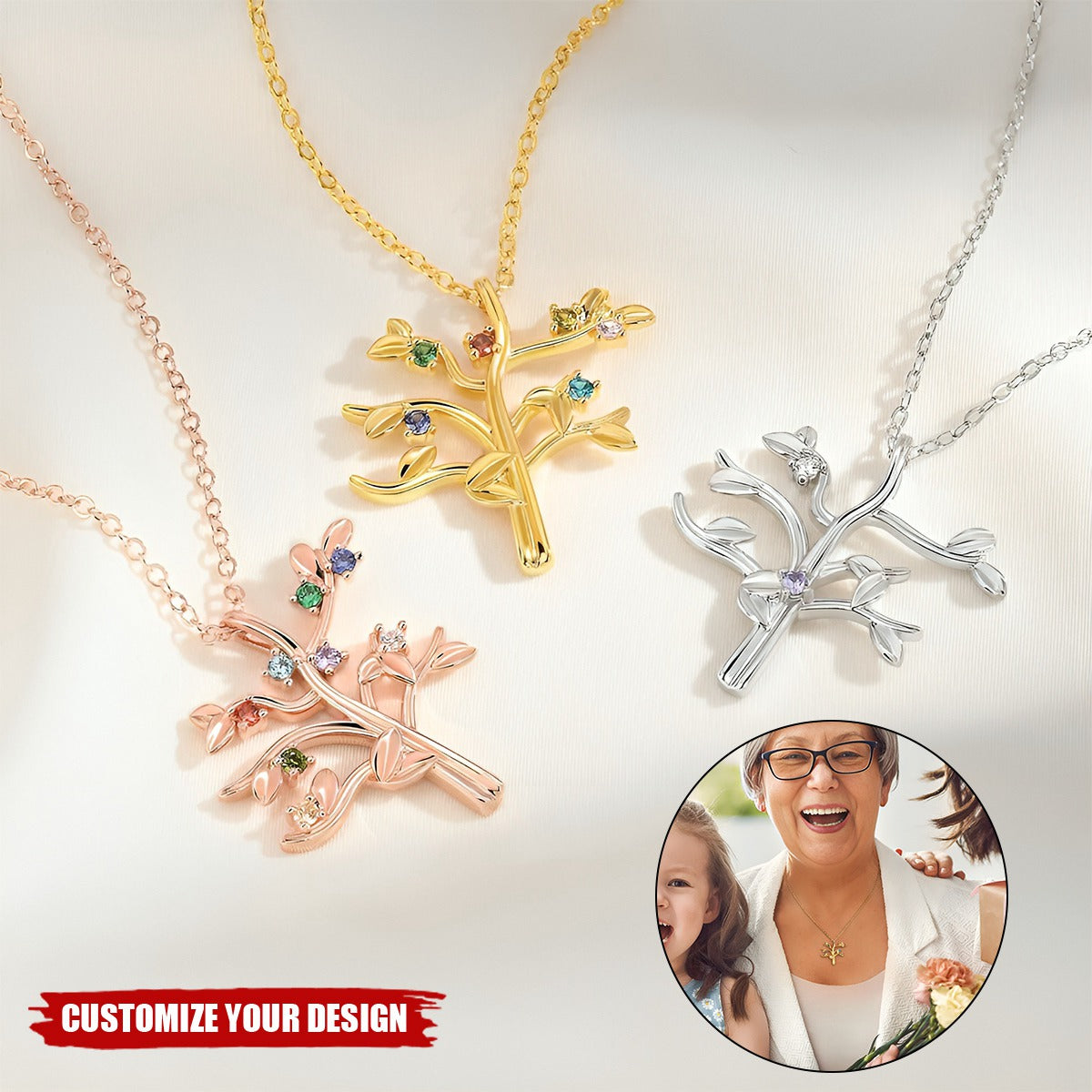 Personalized Family Tree 1-10 Birthstones Necklace Dainty Jewelry Birthday Anniversary Gift for Women