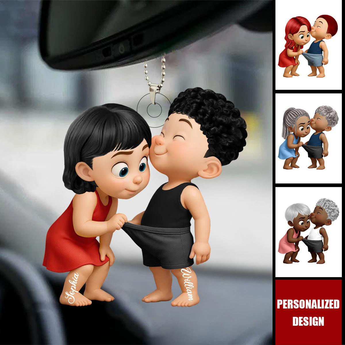 Funny Cartoon Couple-Personalized Acrylic Car Ornament-Anniversary Gift for him, her