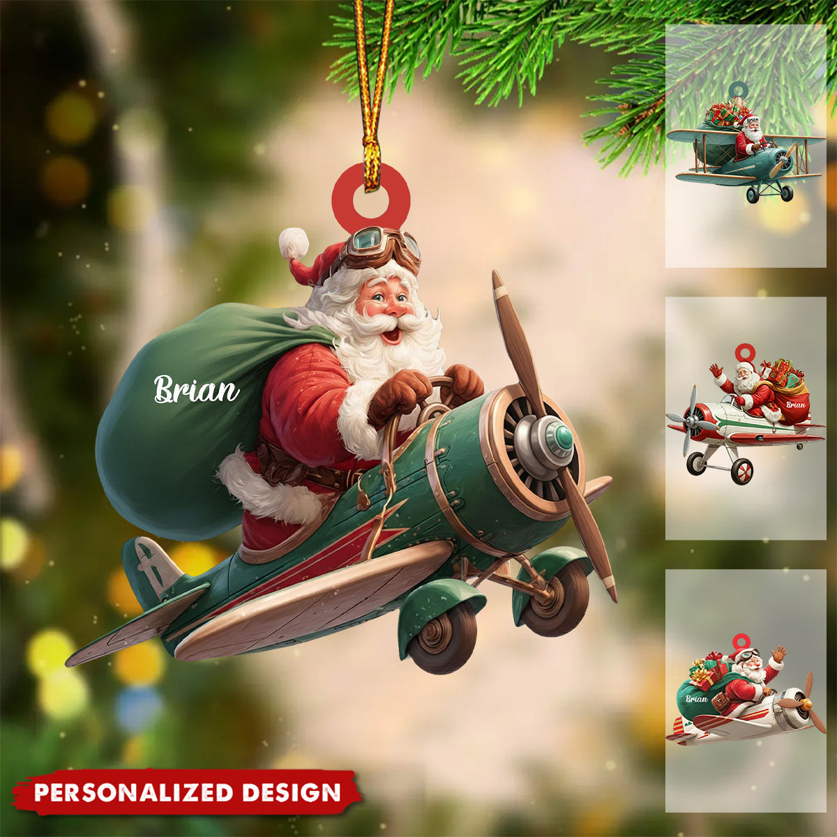 Personalized Santa Drives Airplane Christmas Ornament