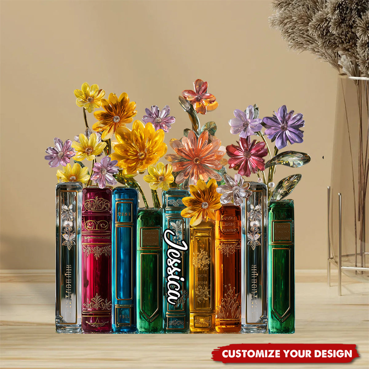 Books And Flowers - Personalized Book Custom Shaped Acrylic Plaque