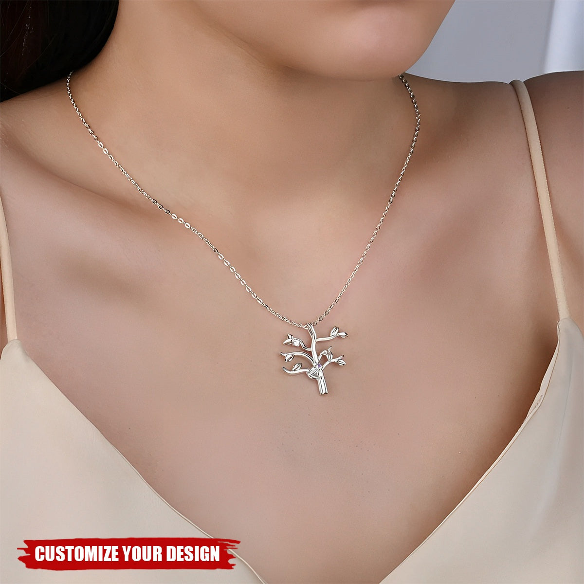 Personalized Family Tree 1-10 Birthstones Necklace Dainty Jewelry Birthday Anniversary Gift for Women