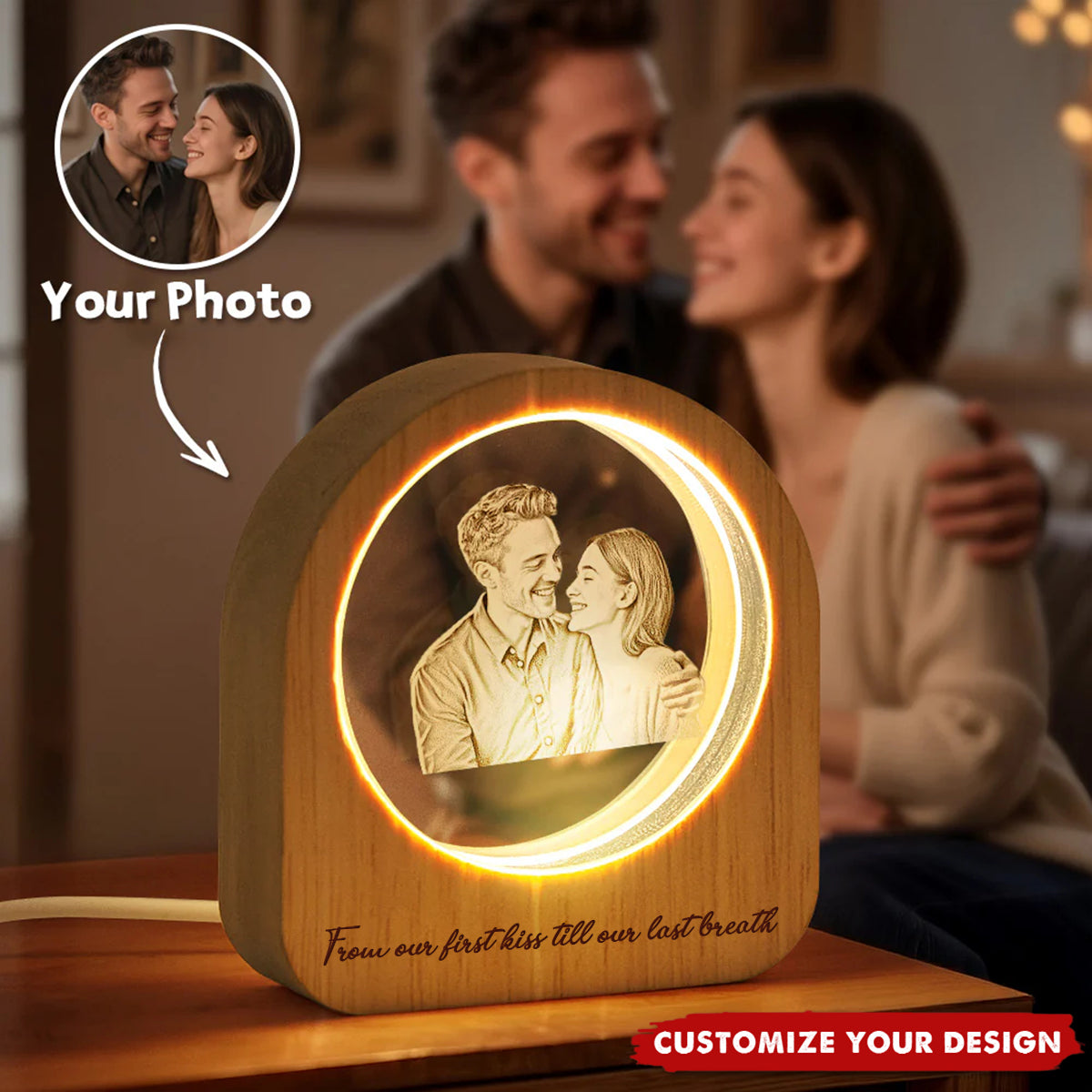 Personalized 3D Crystal Photo Portrait LED, Engraved Crystal Photo Night Light, Family Photo Gift