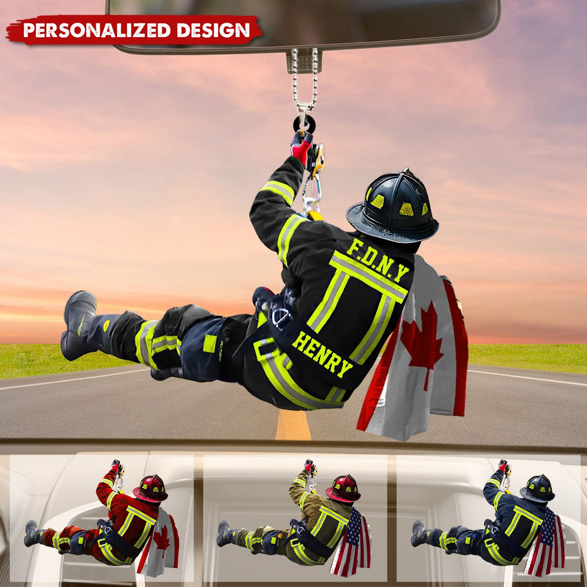Personalized US/CA Firefighter Name & Department Car Hanging Ornament And Christmas Ornament