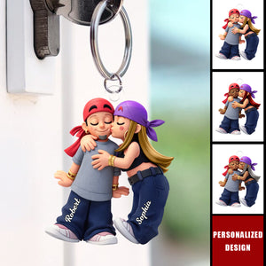 Personalized Y2K Couple Kissing Keychain - Gift for Couple, for Him, for Her