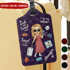 Work Hard, Travel Hard - Travel Personalized Custom Luggage Tag - Holiday Vacation Gift, Gift For Adventure Travel Lovers