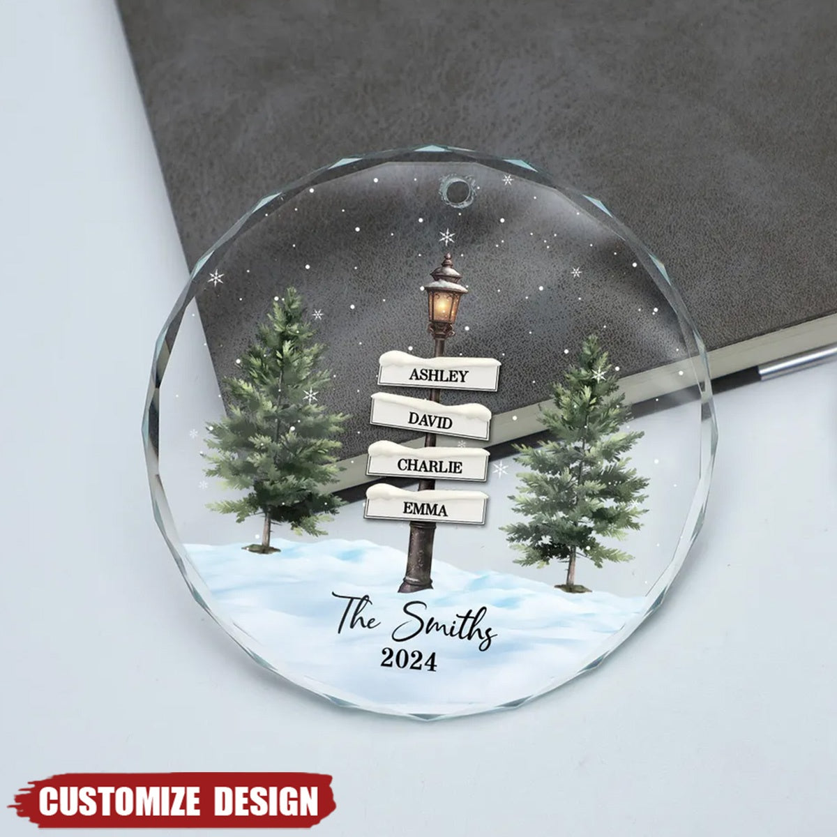 Christmas Vintage Family Lamp Post Signs Personalized Glass Ornament, Christmas Decoration, Christmas Gift For Families - 2024 New Release