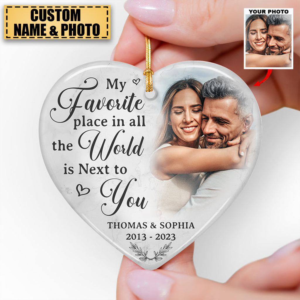 Couple Personalized Photo Ceramic Heart Shaped Ornament Christmas Gift For Husband Wife, Anniversary
