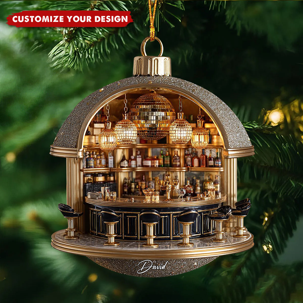 Personalized Exquisite Cocktail Bar Ornament - Detailed Mini Speakeasy Scene