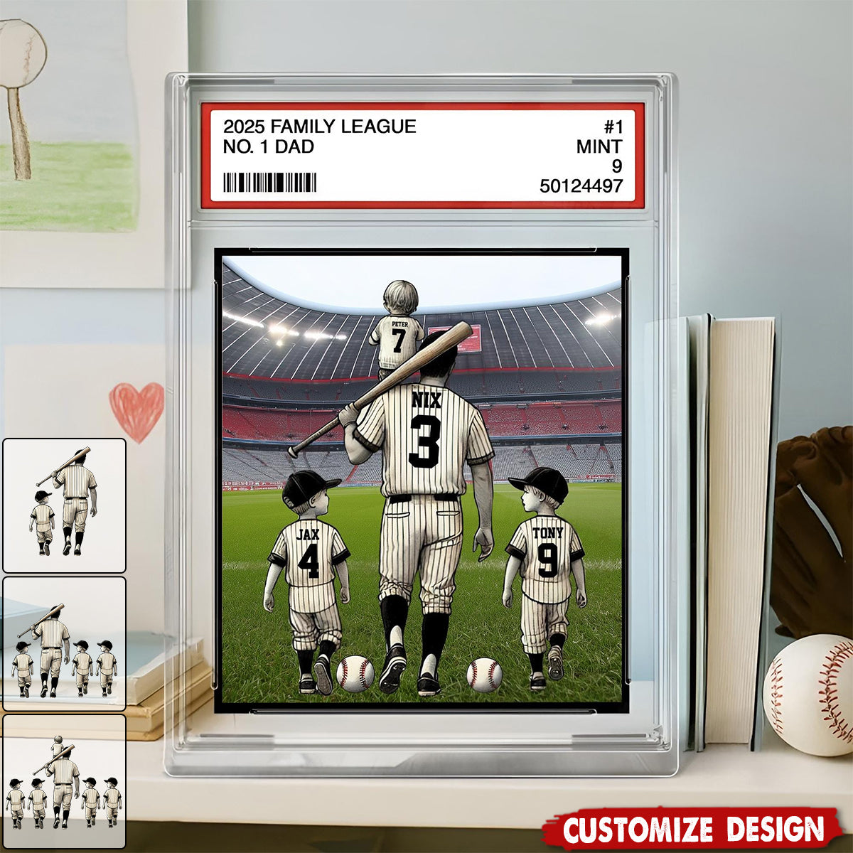 Baseball No. 1 Dad Grandpa Man & Kids Trading Card Style Personalized Acrylic Plaque