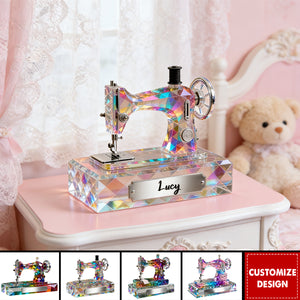 Personalized Stained Glass Effect Sewing Machine Acrylic Plaque - Gift For A Tailor