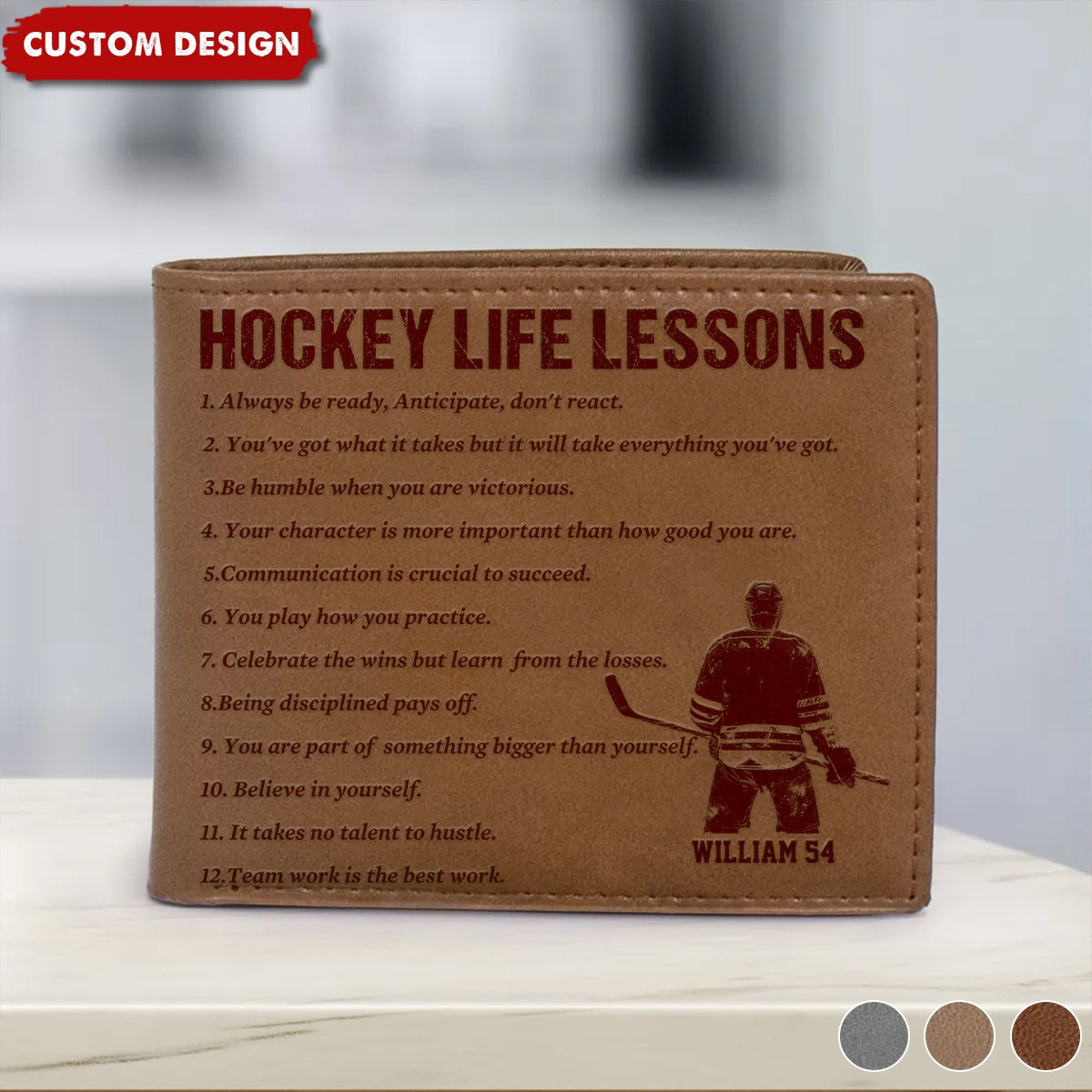 Personalized Hockey Leather Wallet - Gift Hockey Lovers
