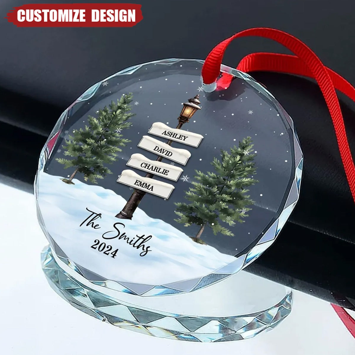 Christmas Vintage Family Lamp Post Signs Personalized Glass Ornament, Christmas Decoration, Christmas Gift For Families - 2024 New Release
