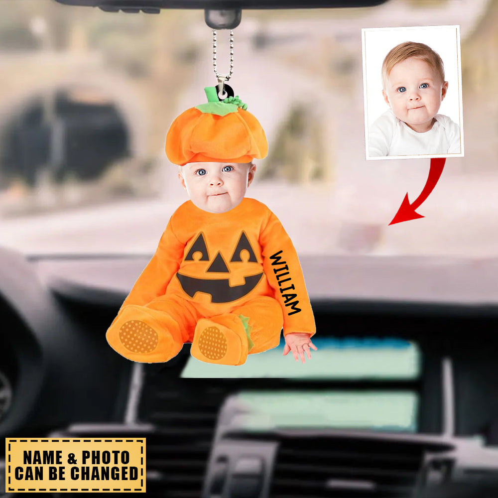 Personalized Pumpkin Halloween Kid Acrylic Car Ornament - Upload Photo