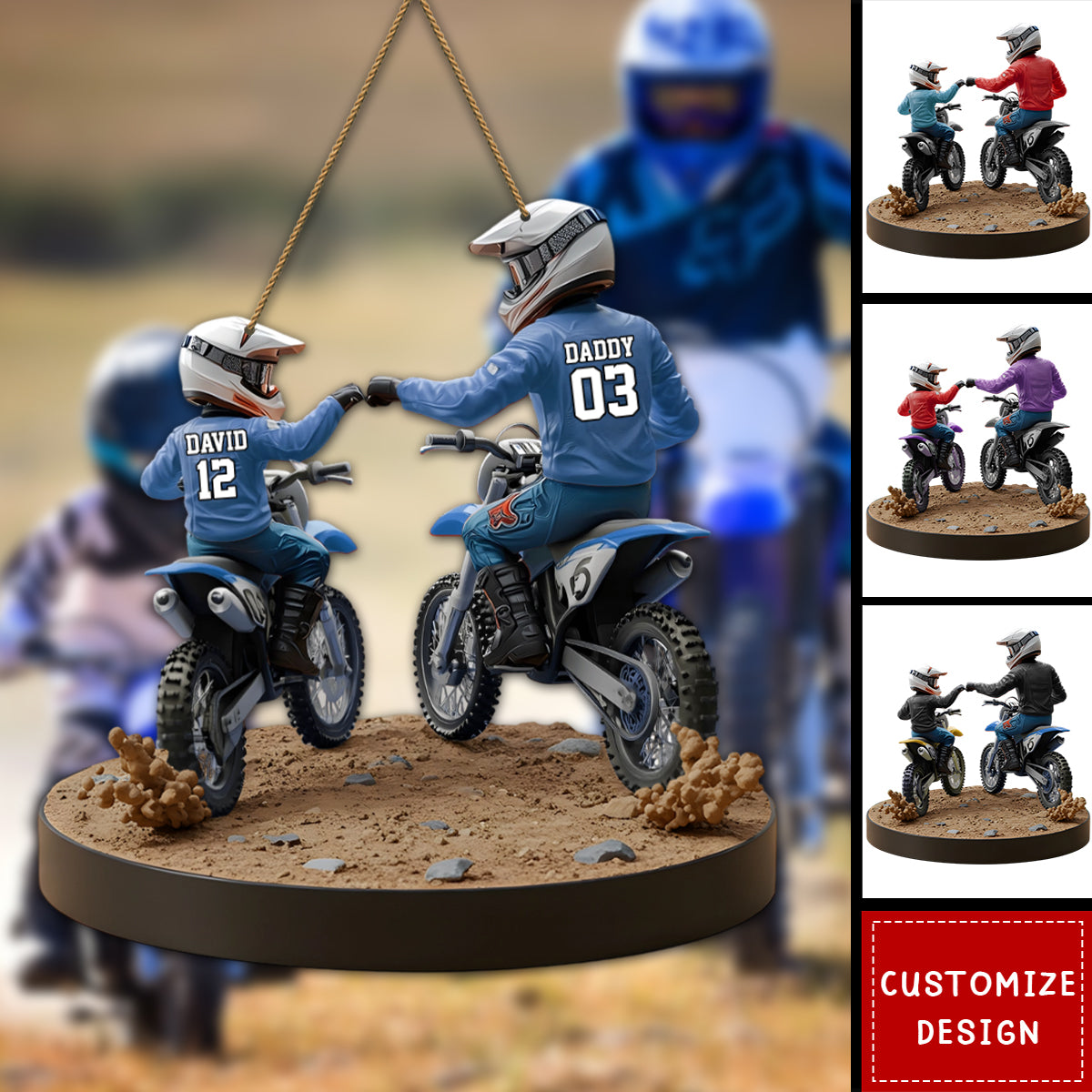 Dirt Bike Dad And Kid - Personalized Dirt Bike Shaped Wood Sign