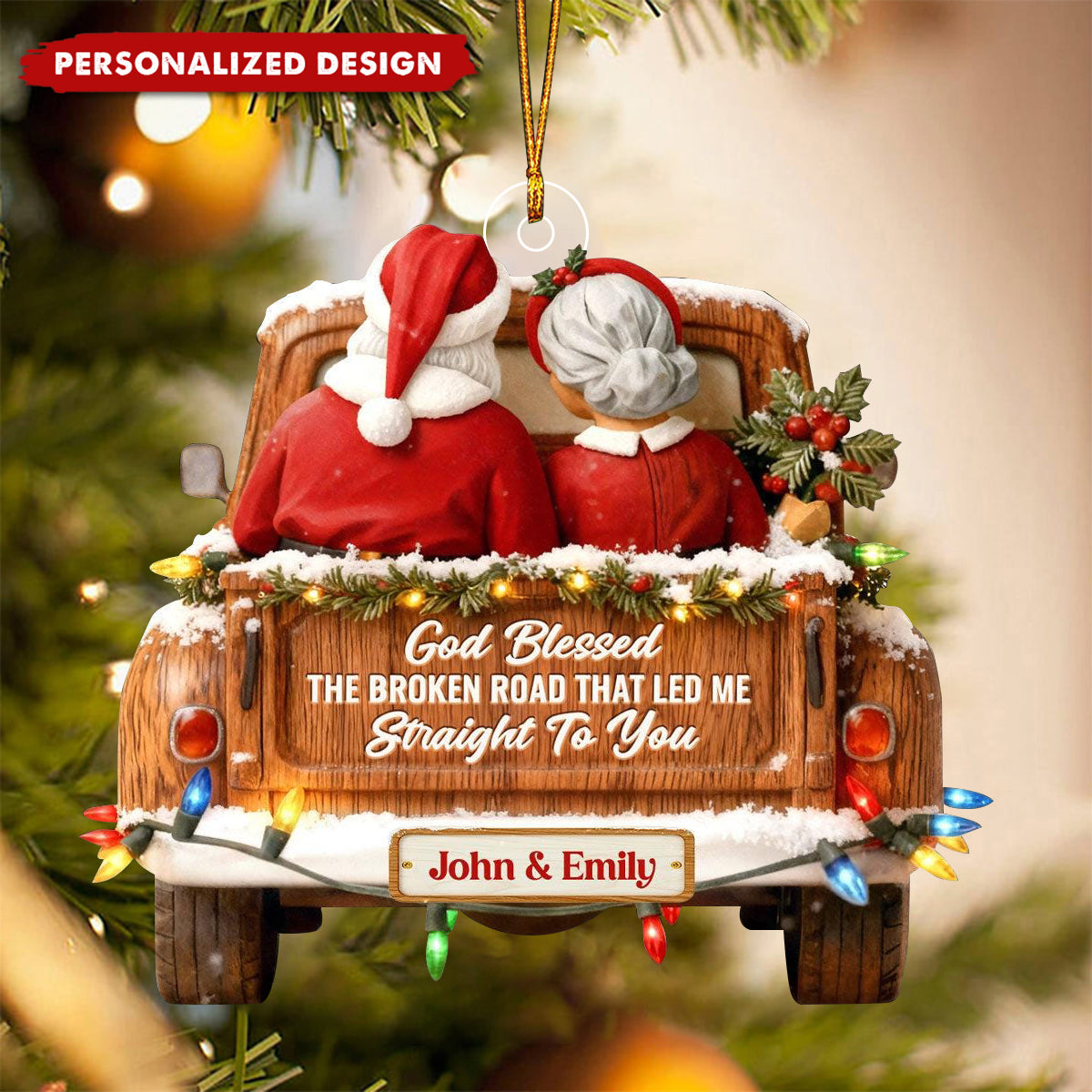 God Blessed The Broken Road-Personalized Santa Couple Christmas Ornament