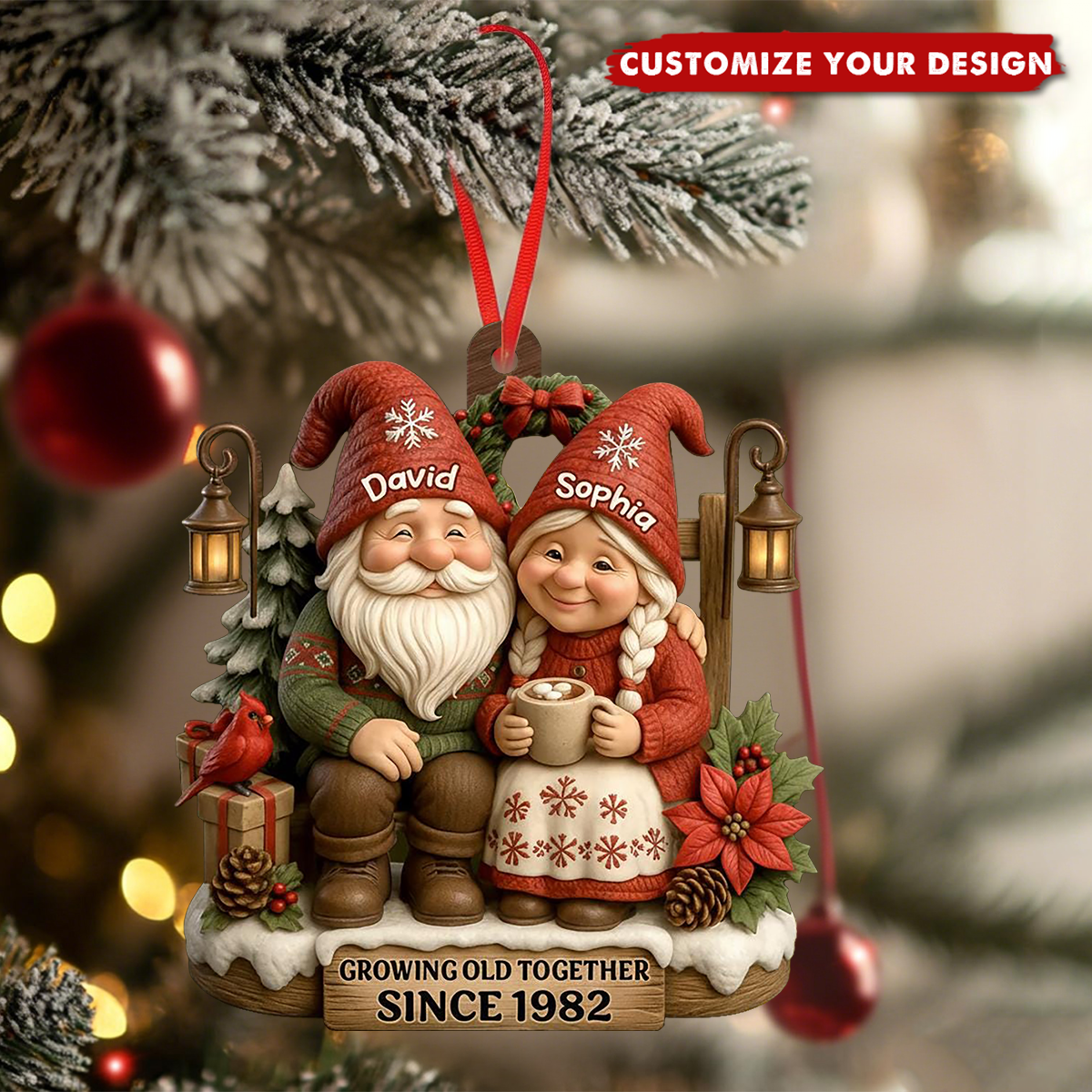 Personalized Christmas Ornament for Couples, Growing Old Together Decoration, Anniversary Gift for Him & Her