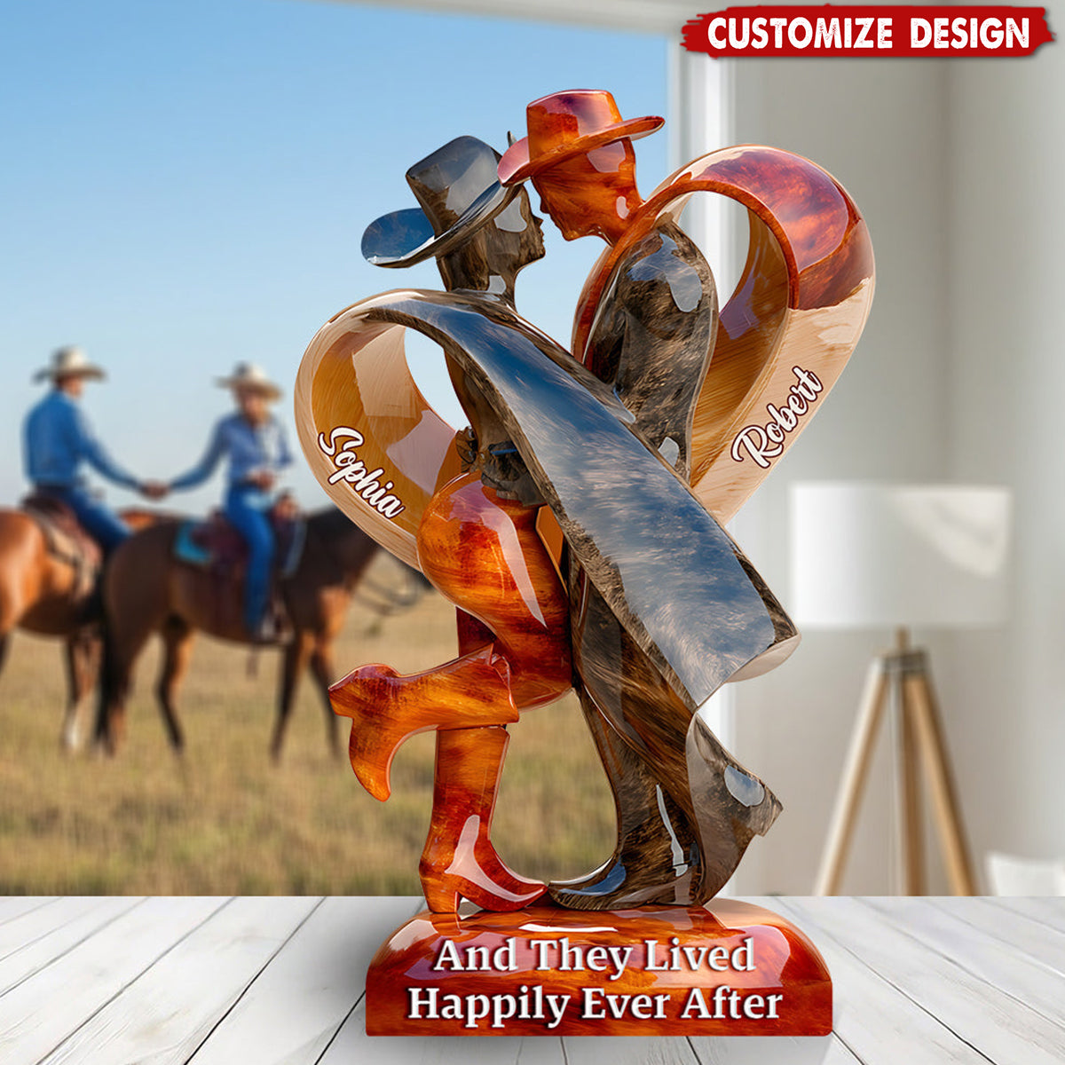 And They Lived Happily Ever After - Personalized Cowgirl Cowboy Couple Acrylic Plaque