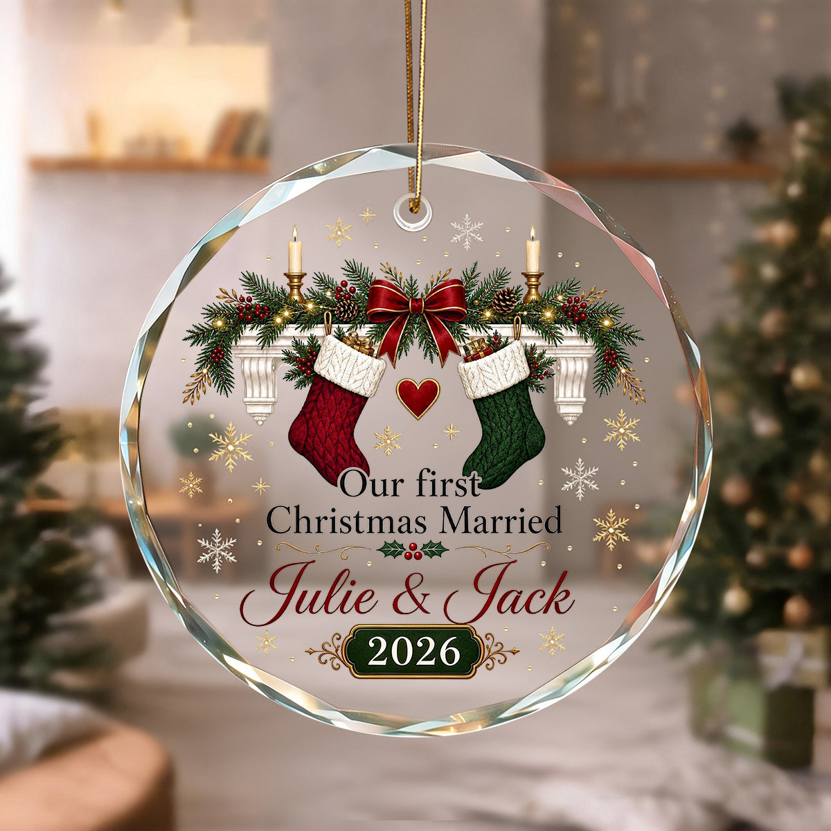Personalized First Christmas Married Crystal Christmas Ornament, Newlywed Gift Wedding Keepsake