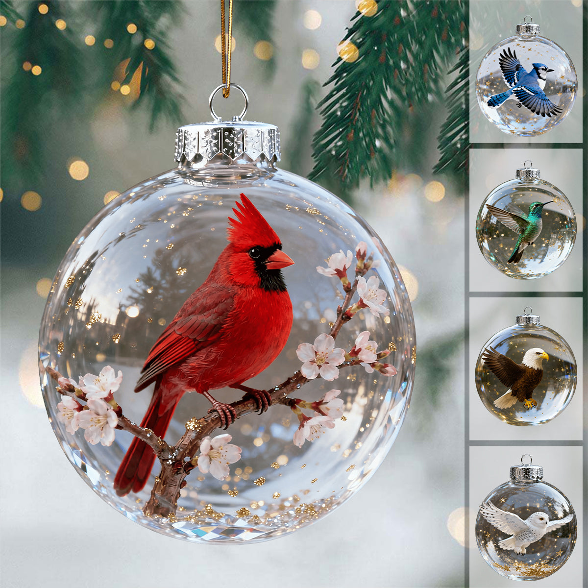 Nature’s Birds Crystal Glass Ornament Set