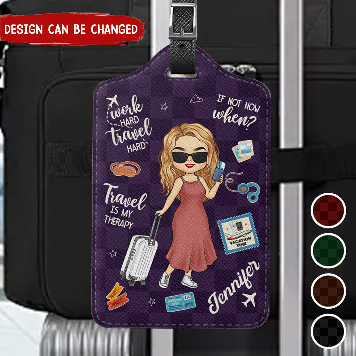 Work Hard, Travel Hard - Travel Personalized Custom Luggage Tag - Holiday Vacation Gift, Gift For Adventure Travel Lovers