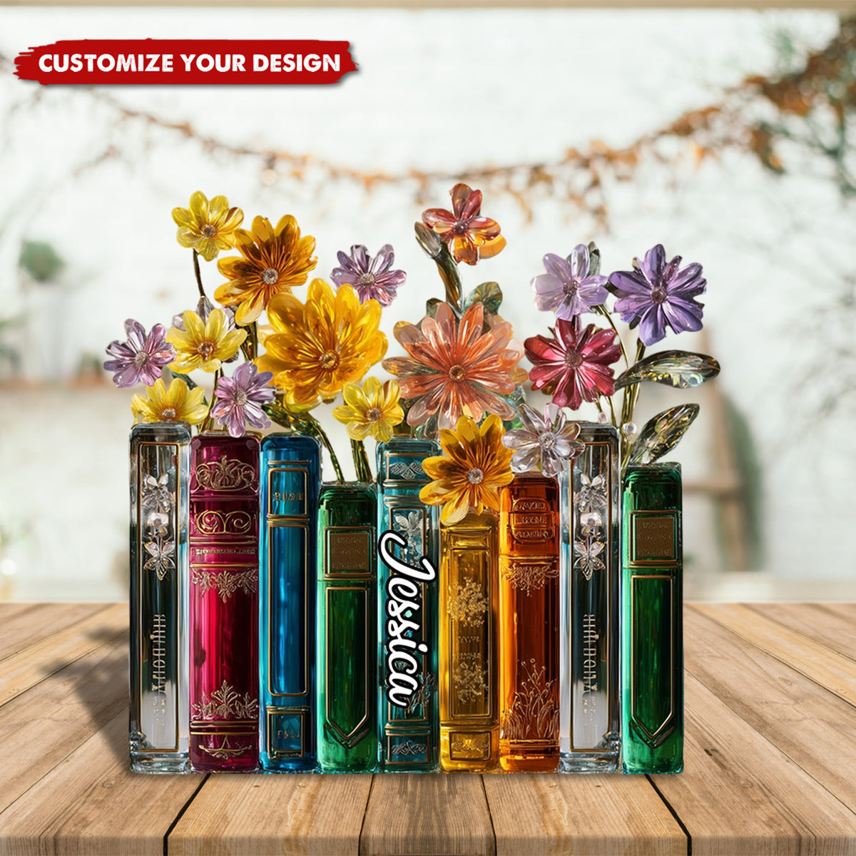 Books And Flowers - Personalized Book Custom Shaped Acrylic Plaque