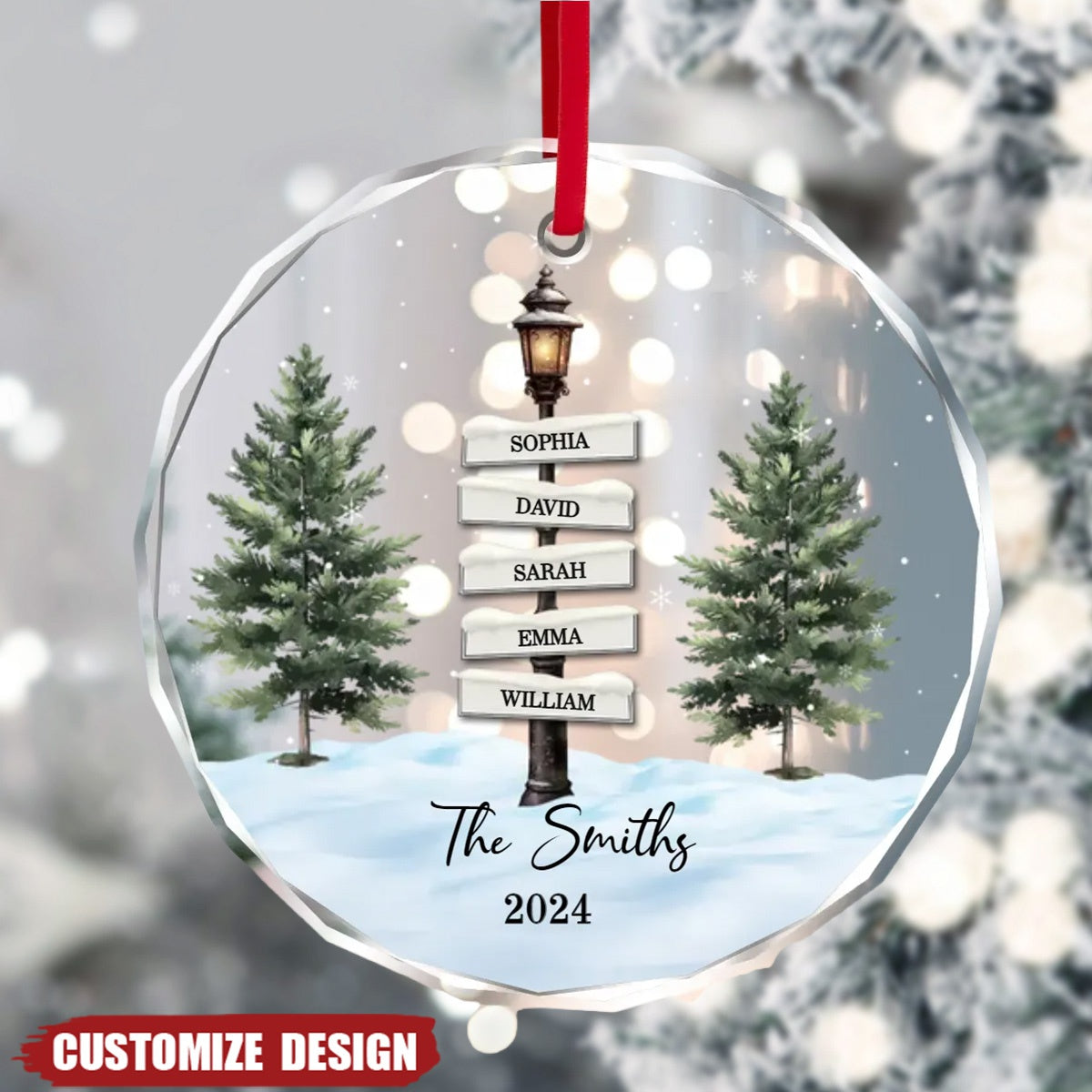 Christmas Vintage Family Lamp Post Signs Personalized Glass Ornament, Christmas Decoration, Christmas Gift For Families - 2024 New Release