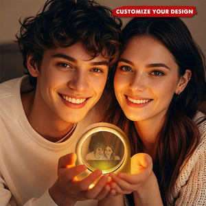 Personalized 3D Crystal Photo Portrait LED, Engraved Crystal Photo Night Light, Family Photo Gift