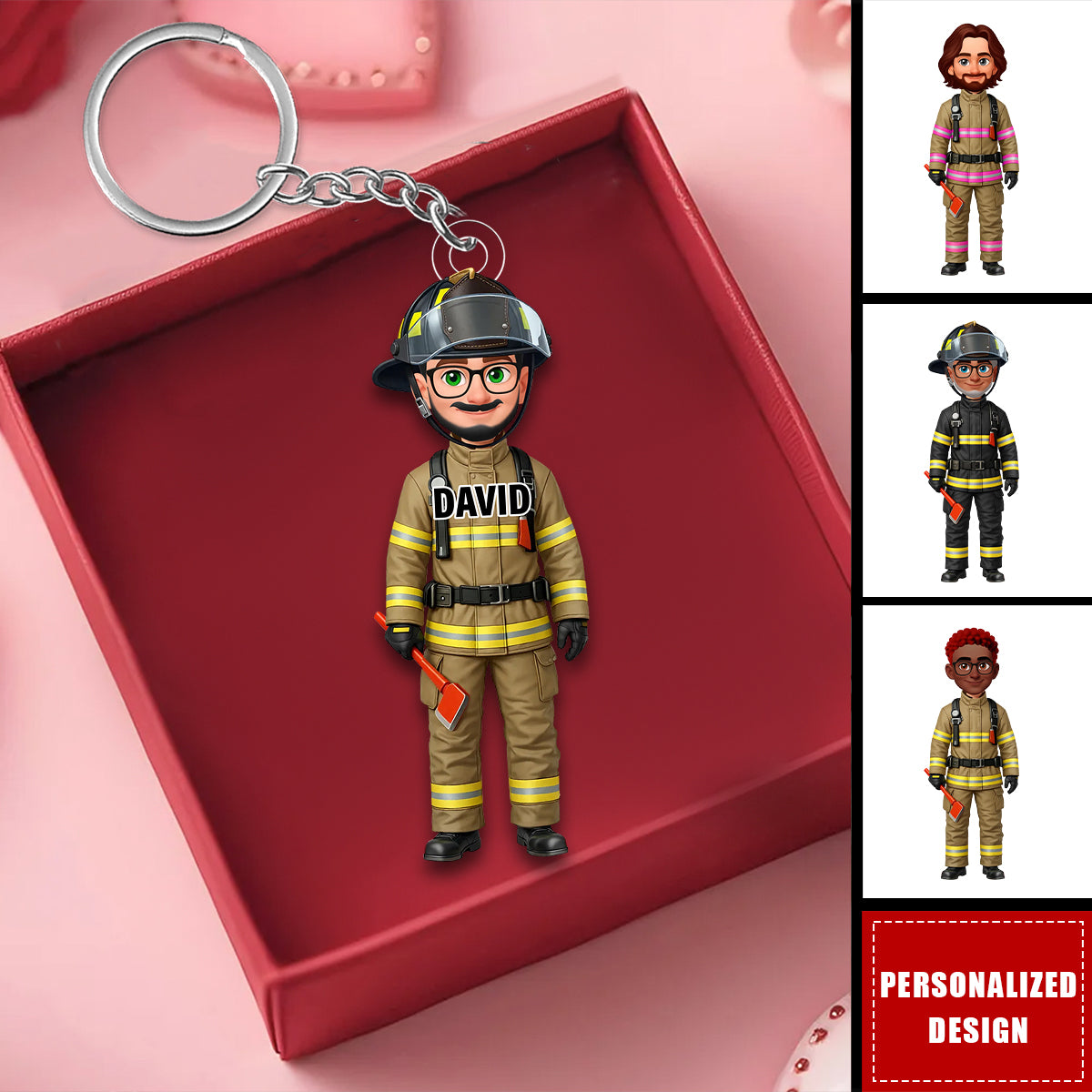 Proud American Firefighter Dad-Personalized keychain-Father's Day Gift For Dad