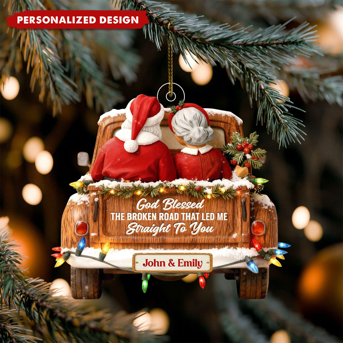 God Blessed The Broken Road-Personalized Santa Couple Christmas Ornament