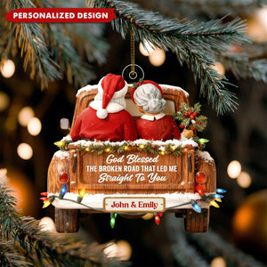 God Blessed The Broken Road-Personalized Santa Couple Christmas Ornament