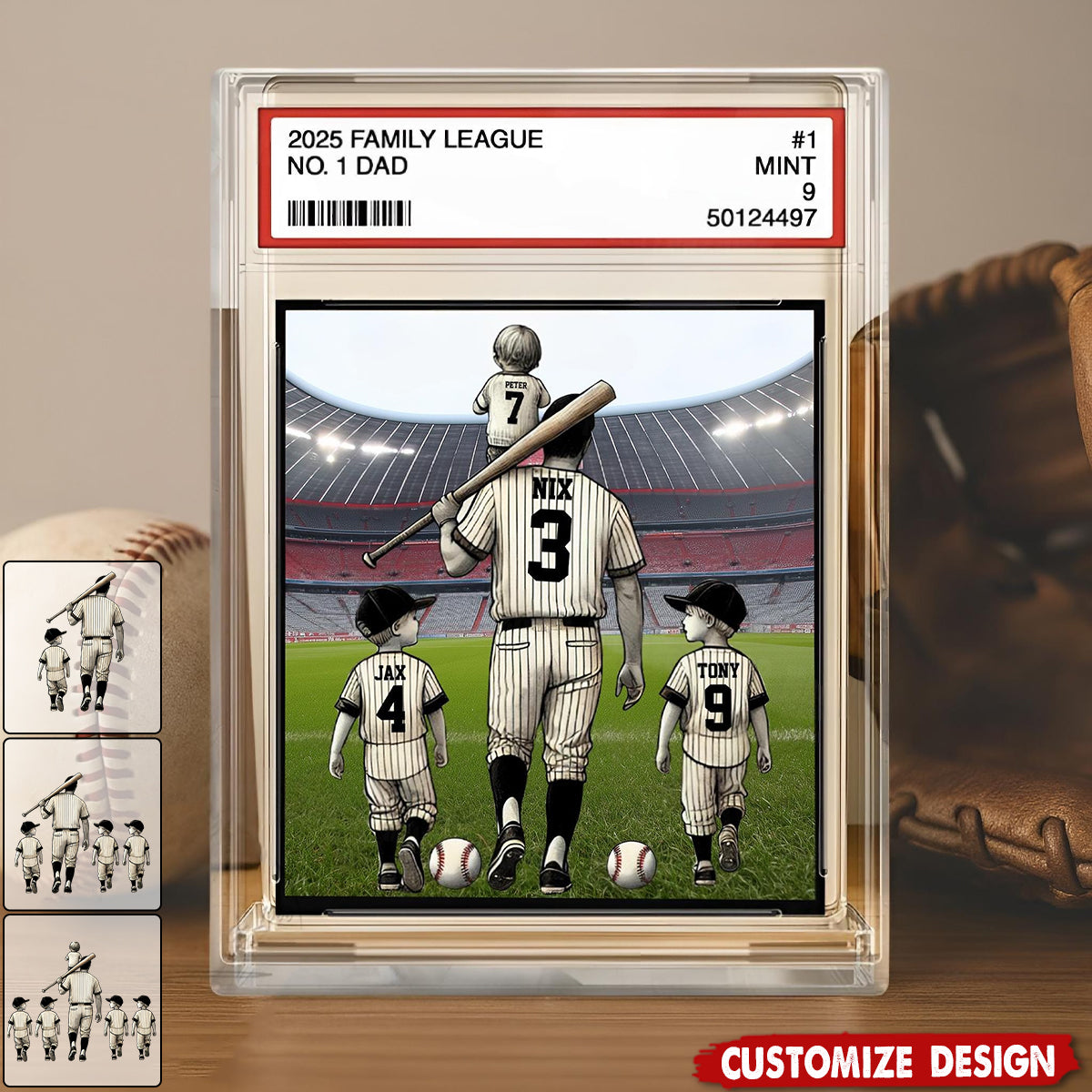 Baseball No. 1 Dad Grandpa Man & Kids Trading Card Style Personalized Acrylic Plaque