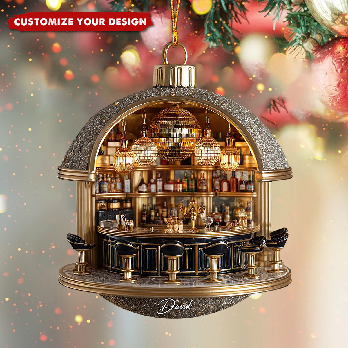 Personalized Exquisite Cocktail Bar Ornament - Detailed Mini Speakeasy Scene