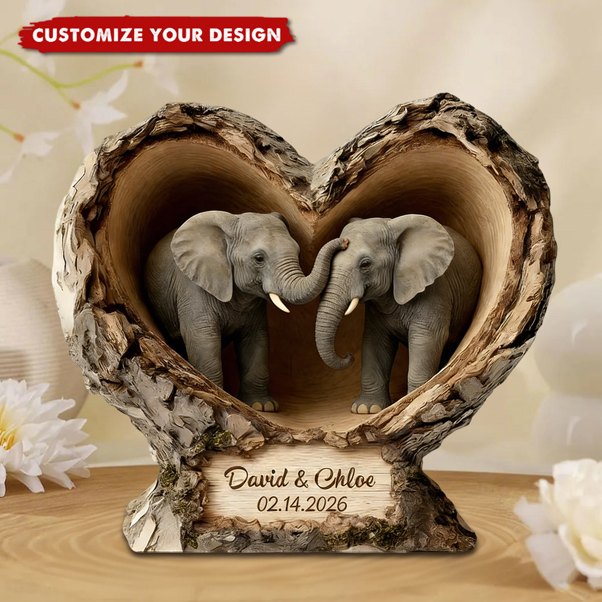 Personalized Elephant Couple Custom Shaped Acrylic Plaque - Anniversary Gift, Valentine's Gift For Him, For Her