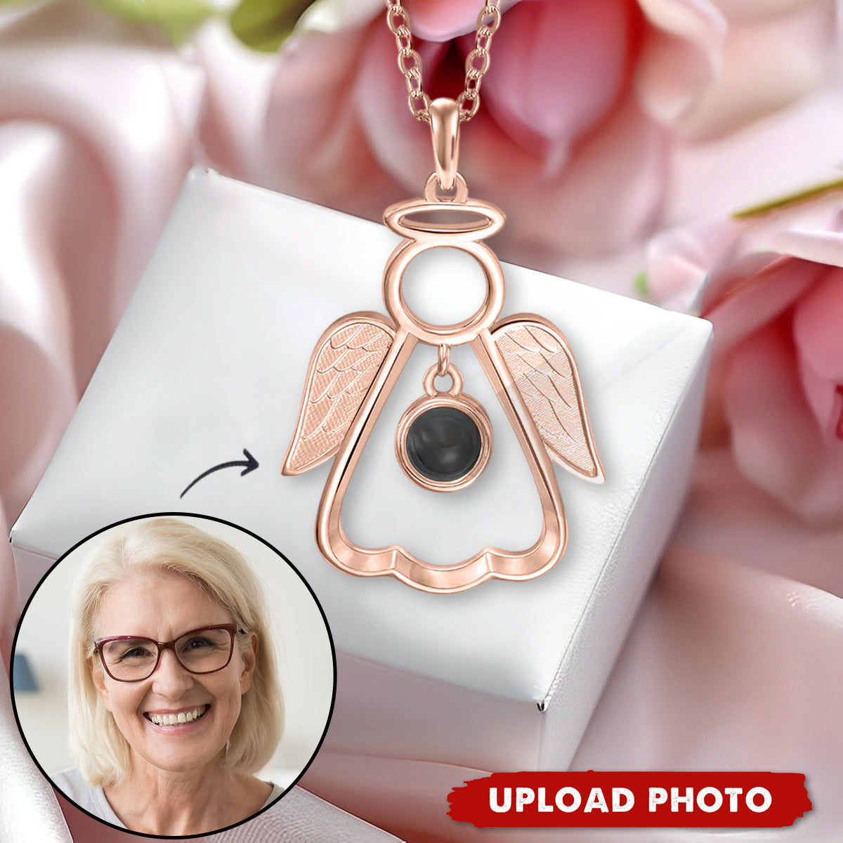 Personalized Guardian Angel Photo Projection Memorial Necklace