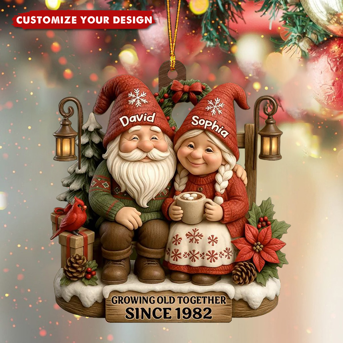 Personalized Christmas Ornament for Couples, Growing Old Together Decoration, Anniversary Gift for Him & Her