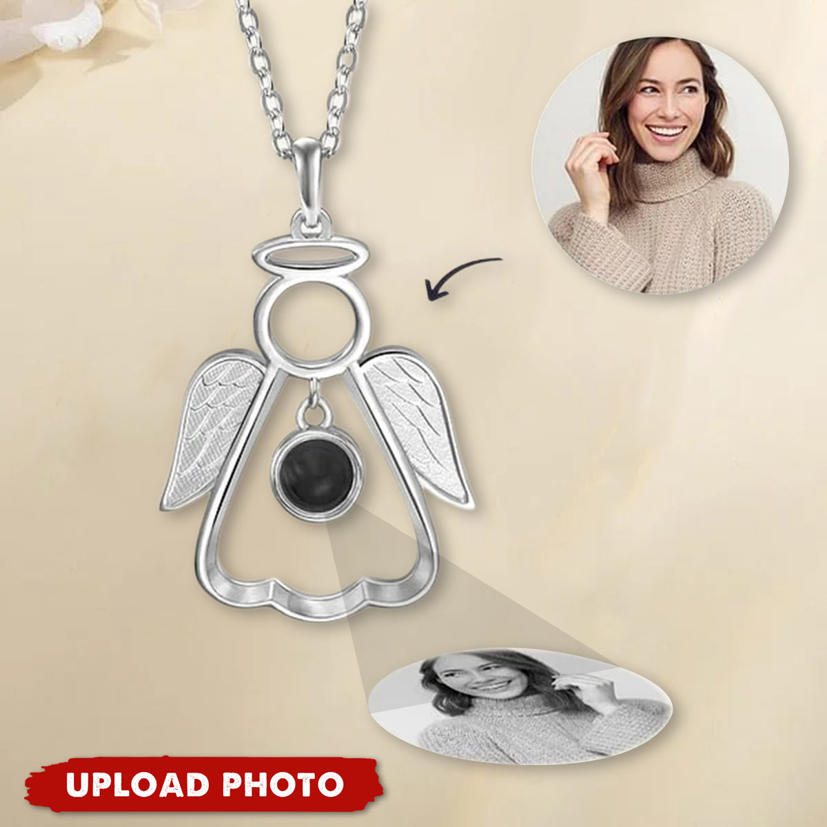 Personalized Guardian Angel Photo Projection Memorial Necklace
