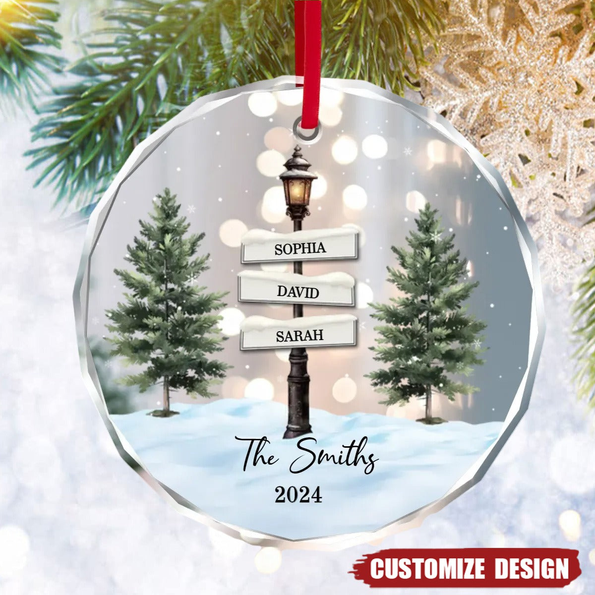 Christmas Vintage Family Lamp Post Signs Personalized Glass Ornament, Christmas Decoration, Christmas Gift For Families - 2024 New Release