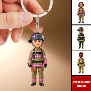 Proud American Firefighter Dad-Personalized keychain-Father's Day Gift For Dad