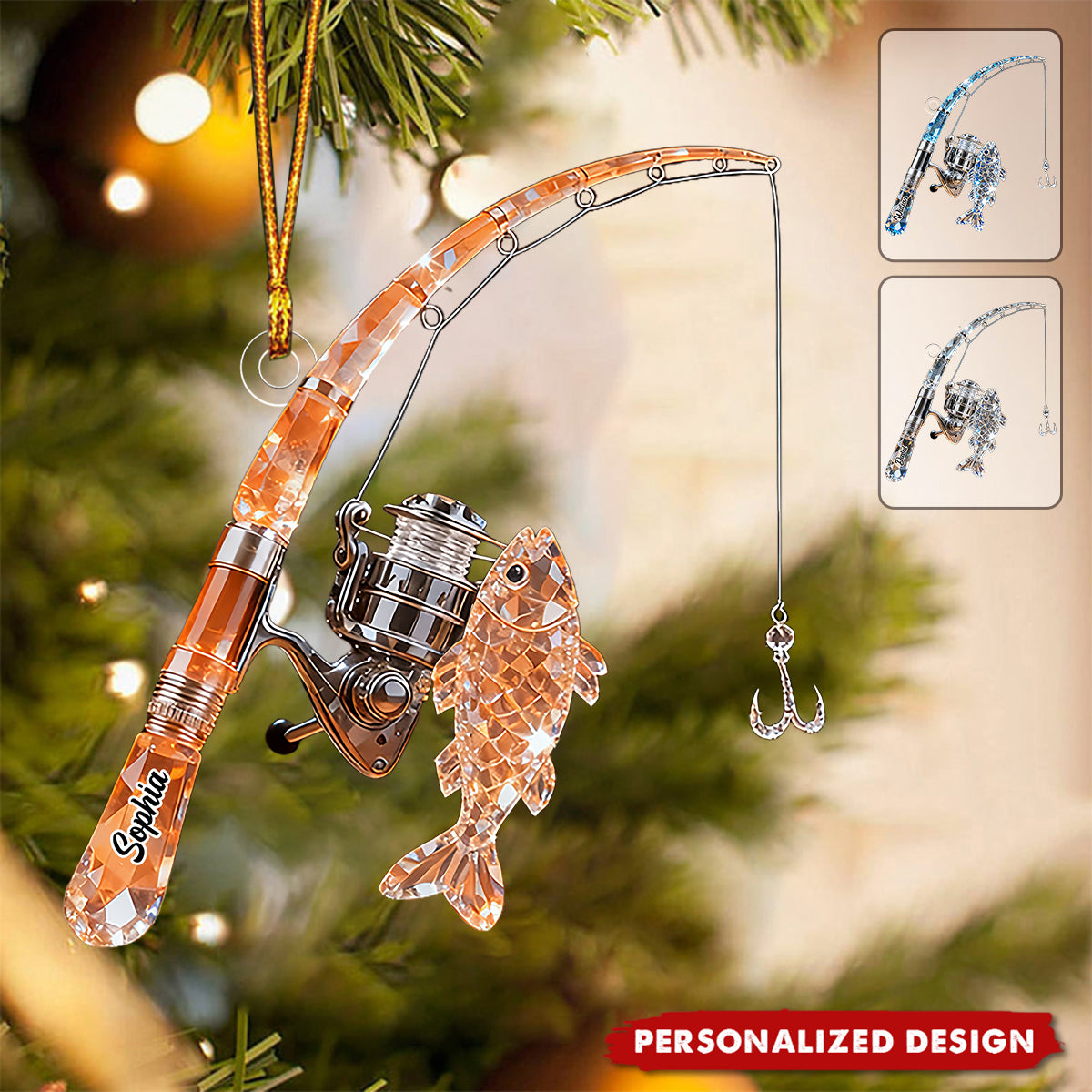 Personalized Fishing Rod Ornament Gift For Fishing Lover