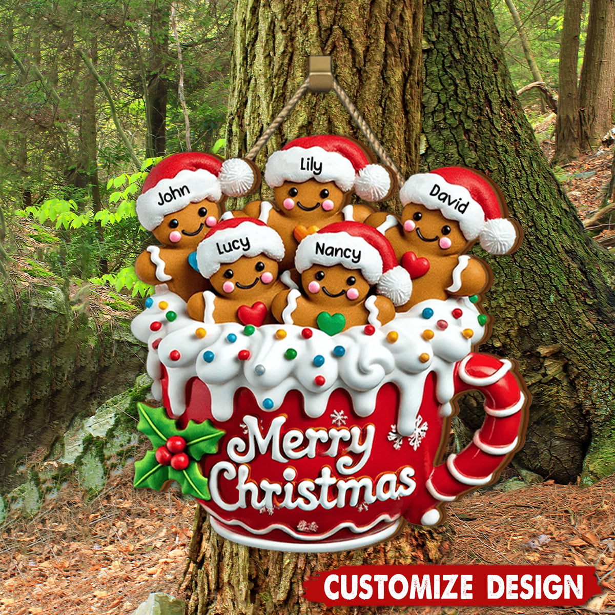 Merry Christmas - Personalized Gingerbread Wood Sign - Gift For Family