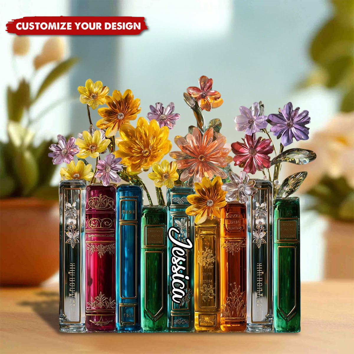 Books And Flowers - Personalized Book Custom Shaped Acrylic Plaque