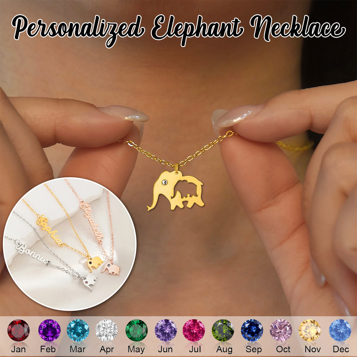 Personalized Elephant Necklace-Gift for Her