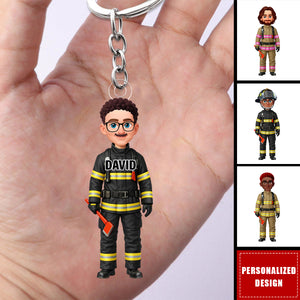 Proud American Firefighter Dad-Personalized keychain-Father's Day Gift For Dad